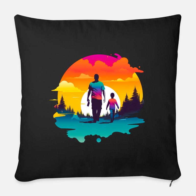 Vater und Sohn vor Sonnenunergang - Sofakissenbezug 45 x 45 cm - Schwarz