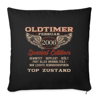 18. Geburtstag Oldtimer Februar Jahrgang 2006 - Sofakissenbezug 45 x 45 cm - Schwarz - Vorne