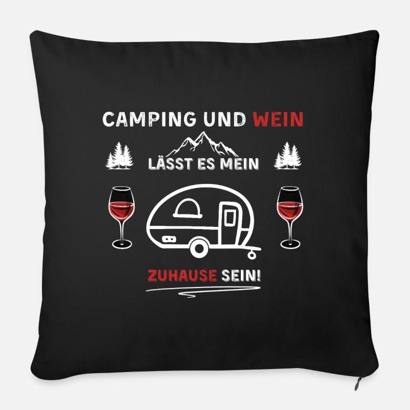 Camping and Wine - Saying - Sofa pillowcase 17,3'' x 17,3'' (45 x 45 cm) - black
