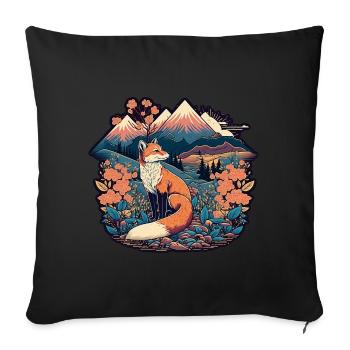 Fox Japan Cherry Blossom Flower Japanese Retro - Sofa pillowcase 17,3'' x 17,3'' (45 x 45 cm) - black - Front