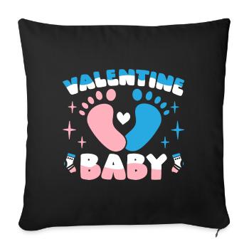 Saint-Valentin Anniversaire Naissance de bébé 14 février - Housse de coussin décorative 45 x 45 cm - noir - Devant