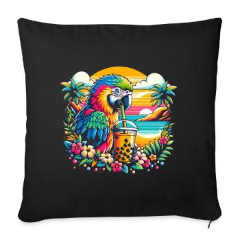 Funny Boba Tea Lover Bubble Tea Parrot - Sofa pillowcase 17,3'' x 17,3'' (45 x 45 cm) - black - Front