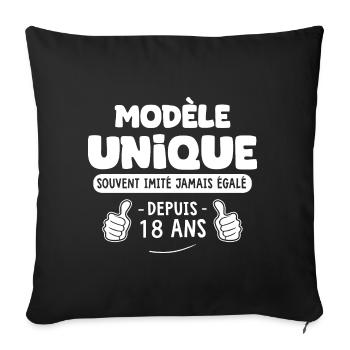 anniversaire 18 ans modèle unique -18 ans majorité - Housse de coussin décorative 45 x 45 cm - noir - Devant