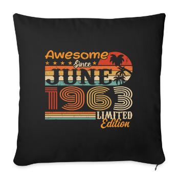 Juin 1963 Retro Vintage Juni 1963 anniversaire - Housse de coussin décorative 45 x 45 cm - noir - Devant