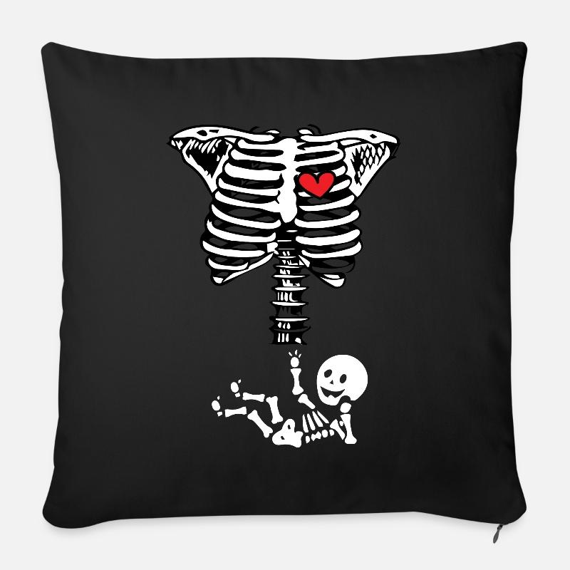 Squelette de grossesse d'Halloween avec bébé - Housse de coussin décorative 45 x 45 cm - noir