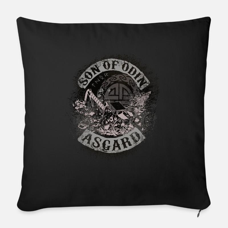 Fils d'Odin Asgard Thor Viking cadeau motard - Housse de coussin décorative 45 x 45 cm - noir