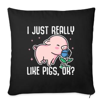 J’aime vraiment les cochons, d’accord ? Porcelet cochon drôle - Housse de coussin décorative 45 x 45 cm - noir - Devant