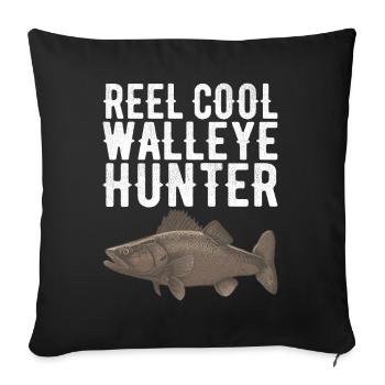 Pêcheurs à la ligne de pêche au doré jaune - Housse de coussin décorative 45 x 45 cm - noir - Devant