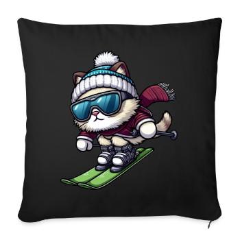 Cat Ski Skis Vacances d’hiver Sports d’hiver - Housse de coussin décorative 45 x 45 cm - noir - Devant