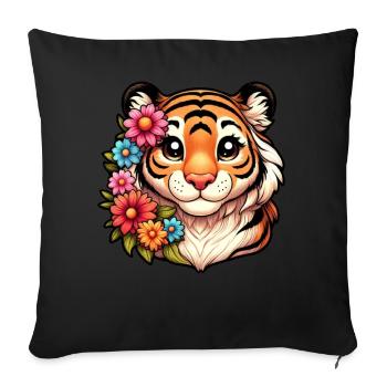 Tigre femelle avec des fleurs - Housse de coussin décorative 45 x 45 cm - noir - Devant