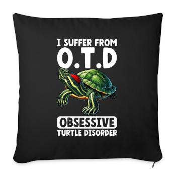 Tortue Tortue à oreilles rouges - Housse de coussin décorative 45 x 45 cm - noir - Devant