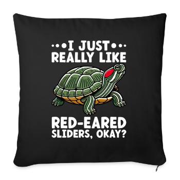 Tortue Tortue à oreilles rouges - Housse de coussin décorative 45 x 45 cm - noir - Devant
