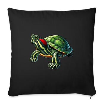 Tortue Tortue à oreilles rouges - Housse de coussin décorative 45 x 45 cm - noir - Devant