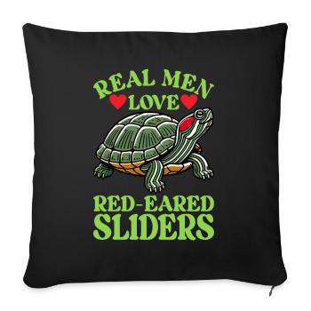 Tortue Tortue à oreilles rouges - Housse de coussin décorative 45 x 45 cm - noir - Devant