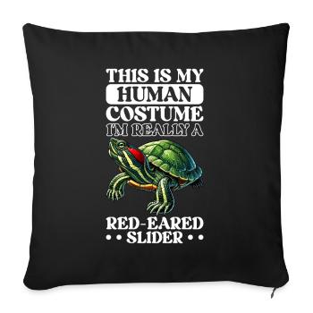 Tortue Tortue à oreilles rouges - Housse de coussin décorative 45 x 45 cm - noir - Devant
