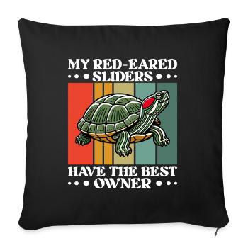Tortue Tortue à oreilles rouges - Housse de coussin décorative 45 x 45 cm - noir - Devant