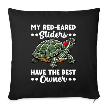 Tortue Tortue à oreilles rouges - Housse de coussin décorative 45 x 45 cm - noir - Devant