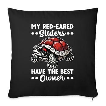 Tortue Tortue à oreilles rouges - Housse de coussin décorative 45 x 45 cm - noir - Devant