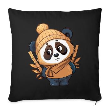 Cute panda with scarf and bobble hat. - Sofa pillowcase 17,3'' x 17,3'' (45 x 45 cm) - black - Front