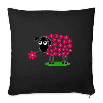 Sheep with flowers bright red instead of wool - gift - Sofa pillowcase 17,3'' x 17,3'' (45 x 45 cm) - black - Front