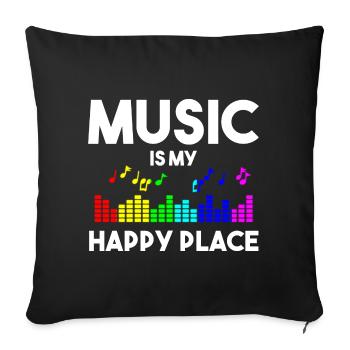 Music Is My Happy Place Music Musicians - Sofa pillowcase 17,3'' x 17,3'' (45 x 45 cm) - black - Front