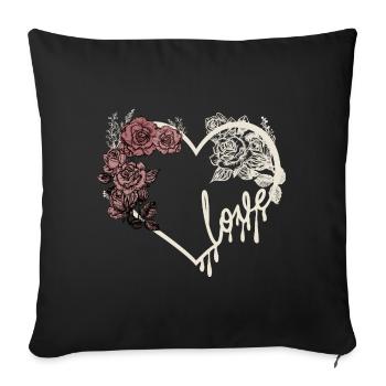Coeur d’amour design romantique foncé en col. crème - Housse de coussin décorative 45 x 45 cm - noir - Devant