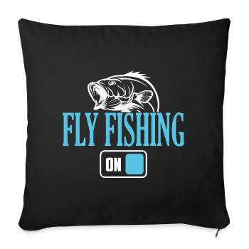 Mode de pêche à la mouche pêcheur activé - Housse de coussin décorative 45 x 45 cm - noir - Devant