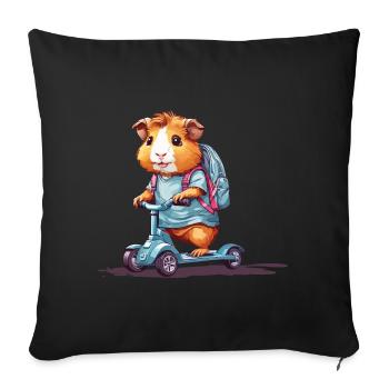 Aventure du cochon d’Inde le premier jour d’école - Housse de coussin décorative 45 x 45 cm - noir - Devant