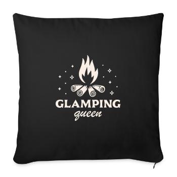 Glamping camping de luxe humour fille campeuse - Housse de coussin décorative 45 x 45 cm - noir - Devant