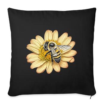 Abeille mignonne et fleur jaune - Housse de coussin décorative 45 x 45 cm - noir - Devant
