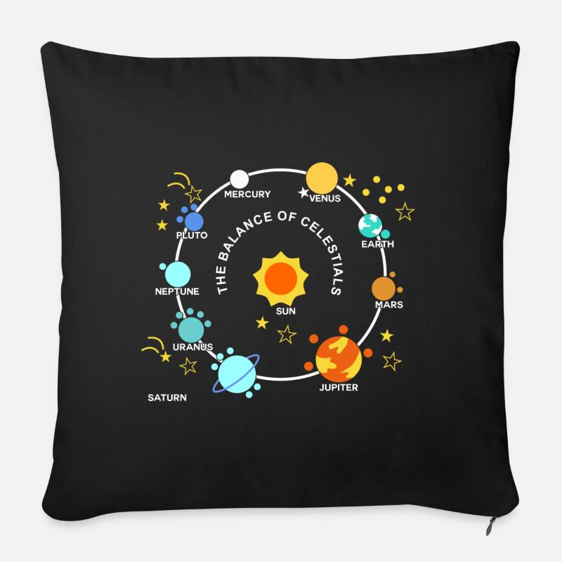 Planeten Sonne Grafik Planeten Sonnensystem Sterne - Sofakissenbezug 45 x 45 cm - Schwarz
