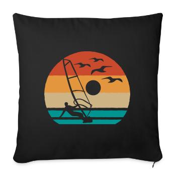 Windsurfer mer vagues Sport planche à voile - Housse de coussin décorative 45 x 45 cm - noir - Devant