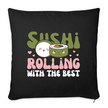 sushi rolling with the best Kawaii Sushi - Sofa pillowcase 17,3'' x 17,3'' (45 x 45 cm) - black - Front