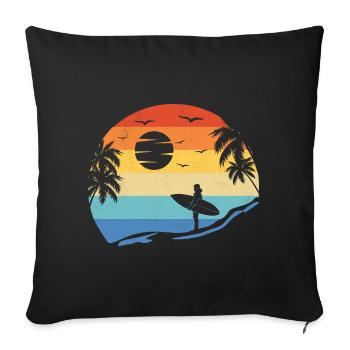 Beach Surfing Surfboard Vintage Surfer Beach Surf - Housse de coussin décorative 45 x 45 cm - noir - Devant