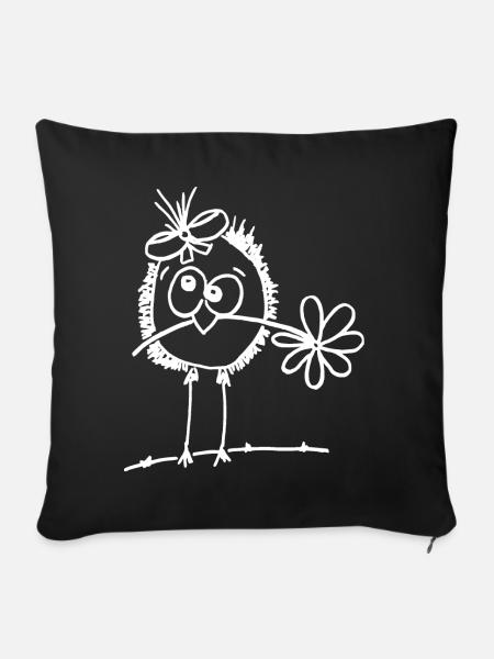 süßer Vogel mit Blume im Schnabel - Sofakissenbezug 45 x 45 cm - Schwarz
