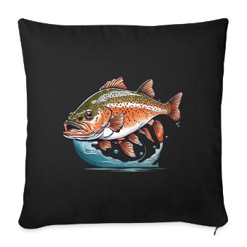 Pêche à la truite et pêche à la truite brune - Housse de coussin décorative 45 x 45 cm - noir - Devant