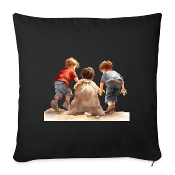 Sack races, a children's game from times gone by - Sofa pillowcase 17,3'' x 17,3'' (45 x 45 cm) - black - Front