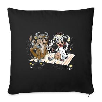 STRAWBERRY AND BULL ON AN EXCURSION - COWS ON PASTURE - Sofa pillowcase 17,3'' x 17,3'' (45 x 45 cm) - black - Front