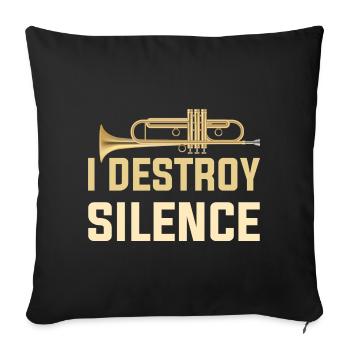 I Destroy Silence Drôle de joueur de trombone marchant - Housse de coussin décorative 45 x 45 cm - noir - Devant