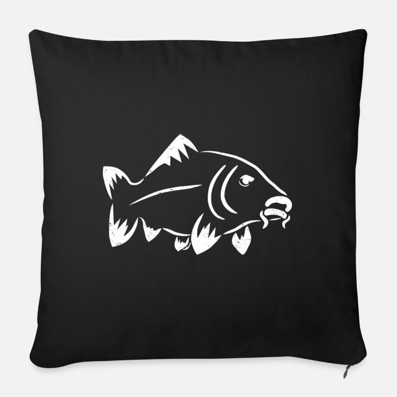 Logo poisson - carpe - Housse de coussin décorative 45 x 45 cm - noir