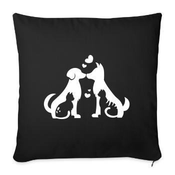 Chiens Chats Amour - Coeur pour les animaux - Idée cadeau - Housse de coussin décorative 45 x 45 cm - noir - Devant
