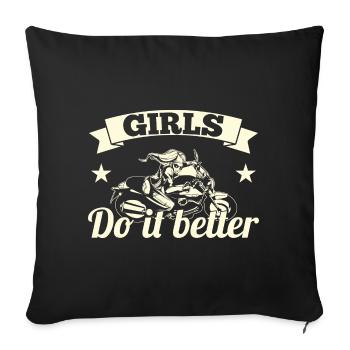 Femmes Moto Motard Fille MotoCycliste - Housse de coussin décorative 45 x 45 cm - noir - Devant