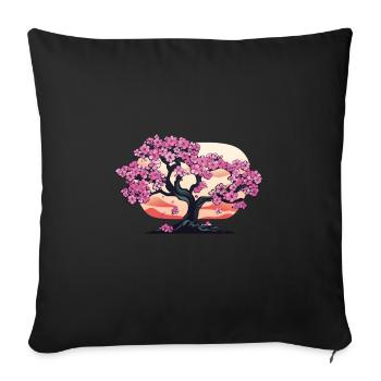 Cherry Blossom Tree Sunset - Anime Shirt - Sofa pillowcase 17,3'' x 17,3'' (45 x 45 cm) - black - Front