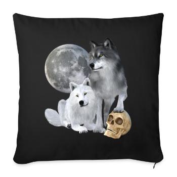 Loups, blancs, gris, lune, crâne - Housse de coussin décorative 45 x 45 cm - noir - Devant