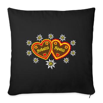 81 Lebkuchenherzen Schatzi Spatzi Verliebte Herzen - Sofakissenbezug 45 x 45 cm - Schwarz - Vorne