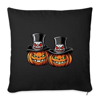 Zwei grinsende Halloweenkürbisse mit Zylinder - Sofakissenbezug 45 x 45 cm - Schwarz - Vorne