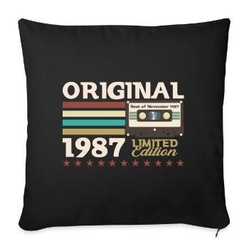 36e anniversaire Cassette Novembre Vintage 1987 - Housse de coussin décorative 45 x 45 cm - noir - Devant