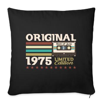 Cassette Juin 1975 Millésime 1975 Anniversaire 1975 - Housse de coussin décorative 45 x 45 cm - noir - Devant