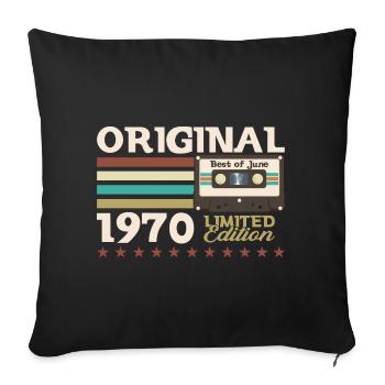 Cassette Juin 1970 Millésime 1970 Anniversaire 1970 - Housse de coussin décorative 45 x 45 cm - noir - Devant