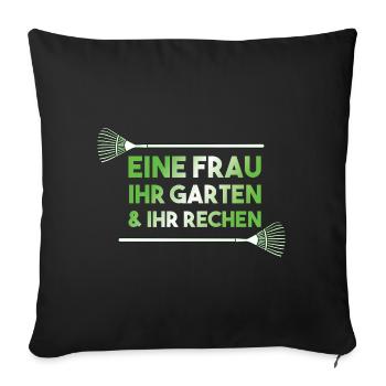 Eine Frau Ihr Garten & Rechen - lustiges Design - Sofakissenbezug 45 x 45 cm - Schwarz - Vorne